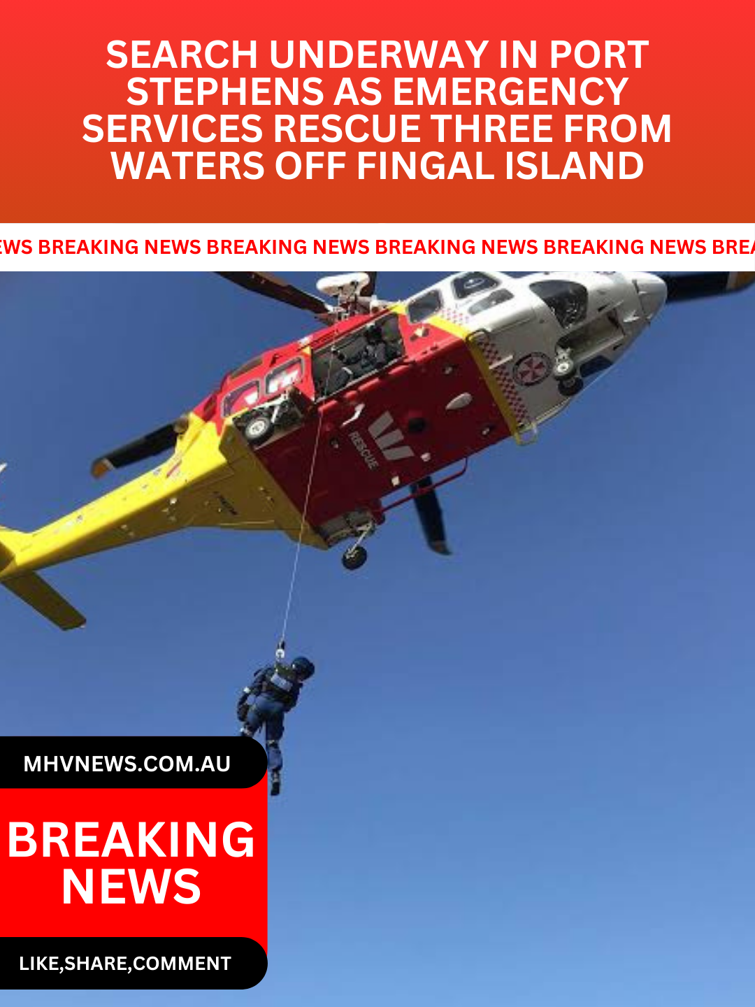 Read more about the article Search Underway in Port Stephens as Emergency Services Rescue Three from Waters off Fingal Island