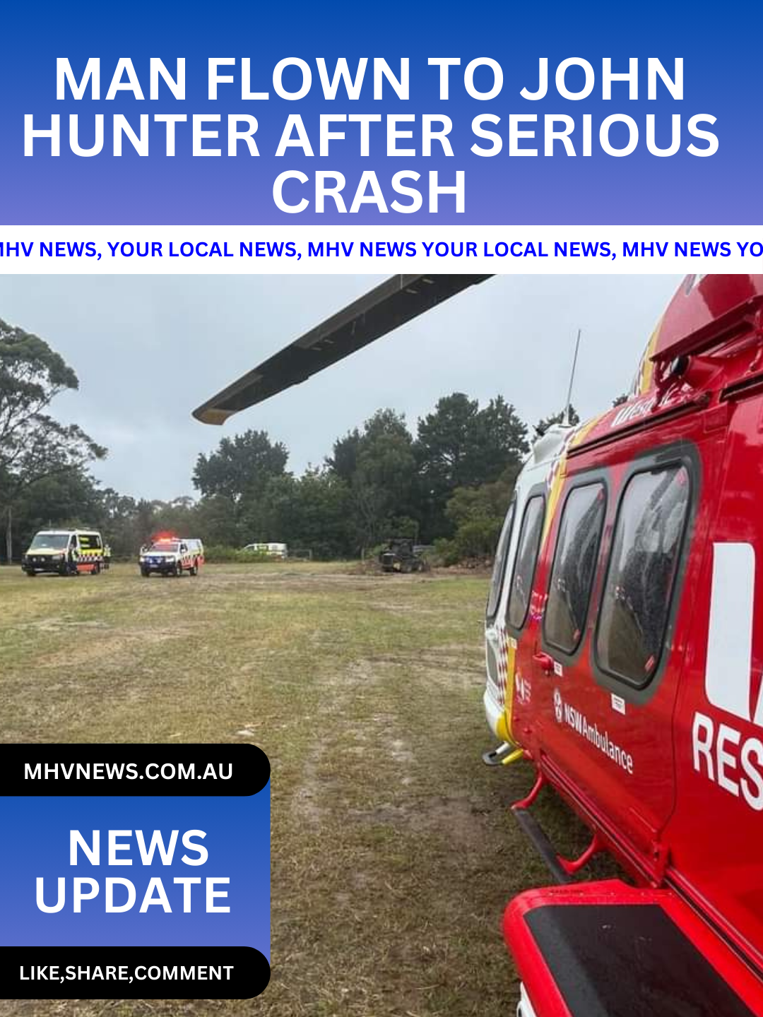 You are currently viewing Man Flown to John Hunter After Serious Crash