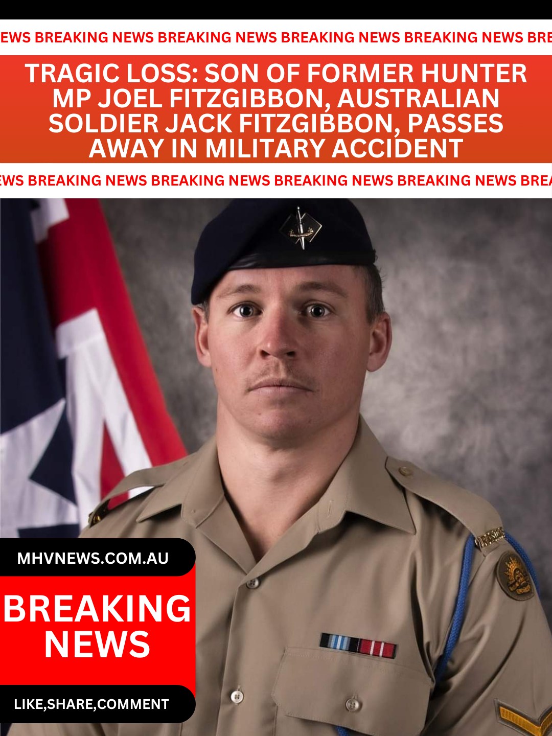 Read more about the article Tragic Loss: Son of Former Hunter MP Joel Fitzgibbon, Australian Soldier Jack Fitzgibbon, Passes Away in Military Accident