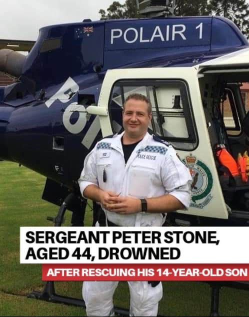 Read more about the article Sergeant Peter Stone, aged 44, drowned after rescuing his 14-year-old son at a beach near Narooma
