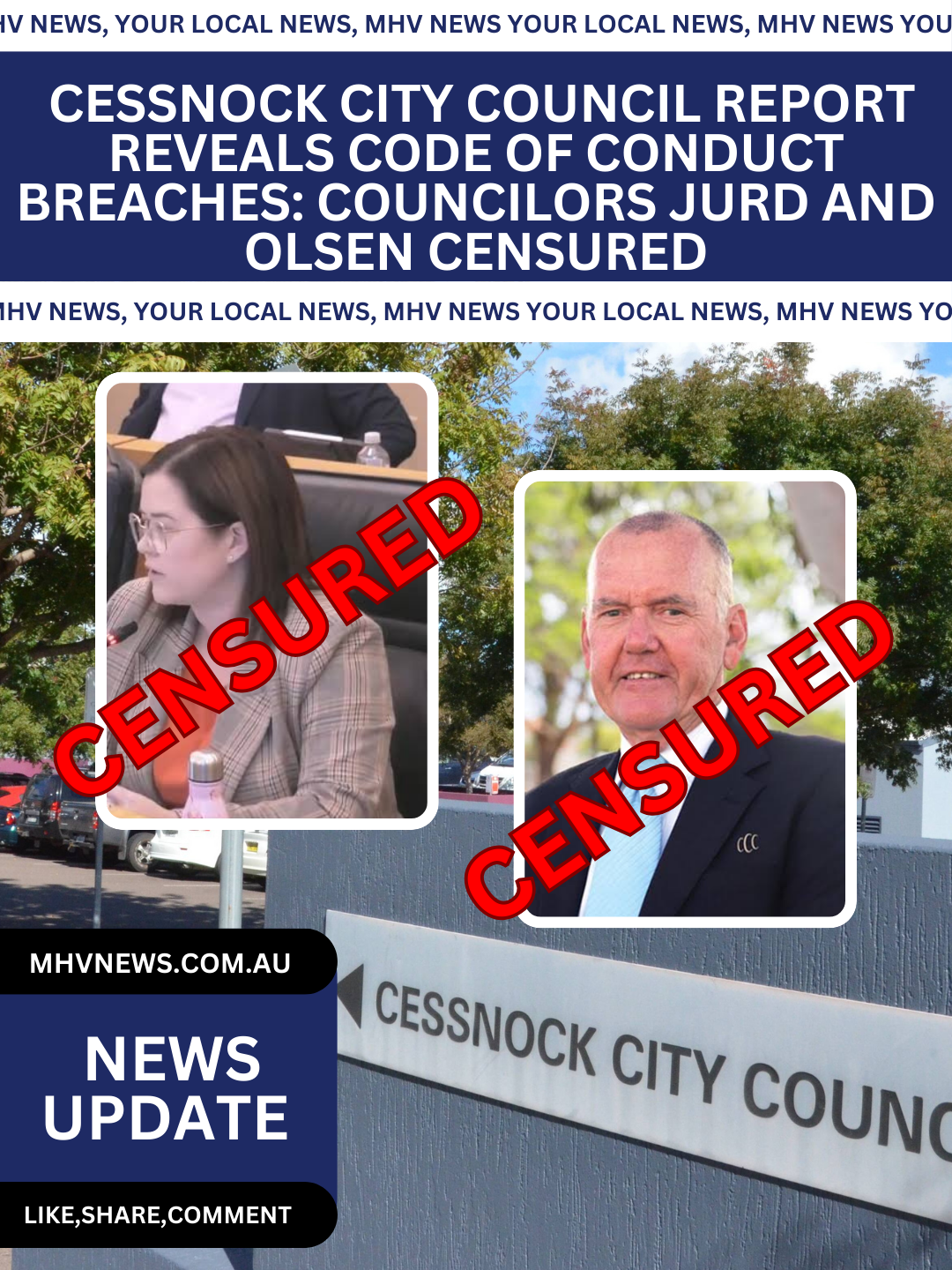 Read more about the article Cessnock City Council Report Reveals Code of Conduct Breaches: Councilors Jurd and Olsen Censured