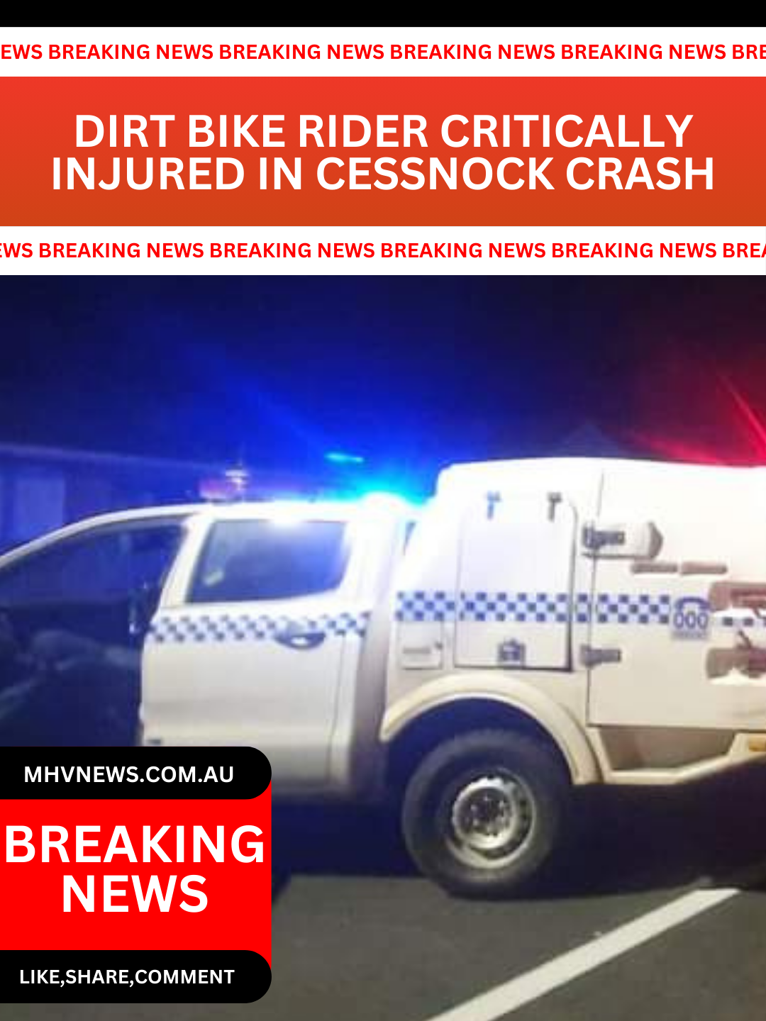 Read more about the article Breaking News: Dirt Bike Rider Critically Injured in Cessnock Crash