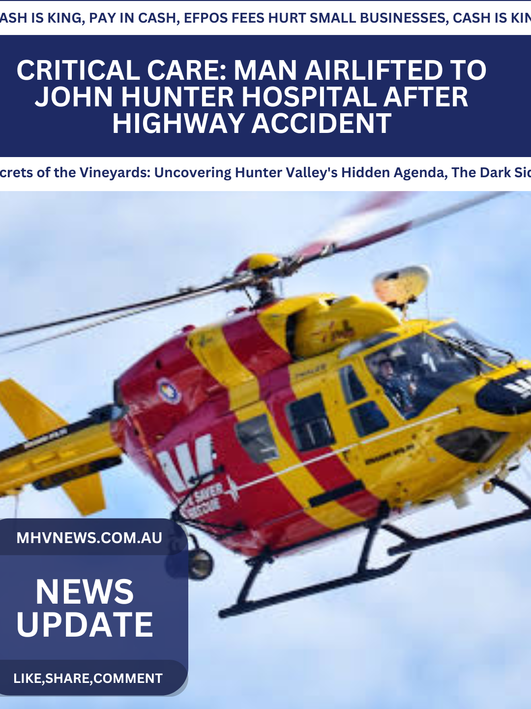 Read more about the article Critical Care: Man Airlifted to John Hunter Hospital After Highway Accident