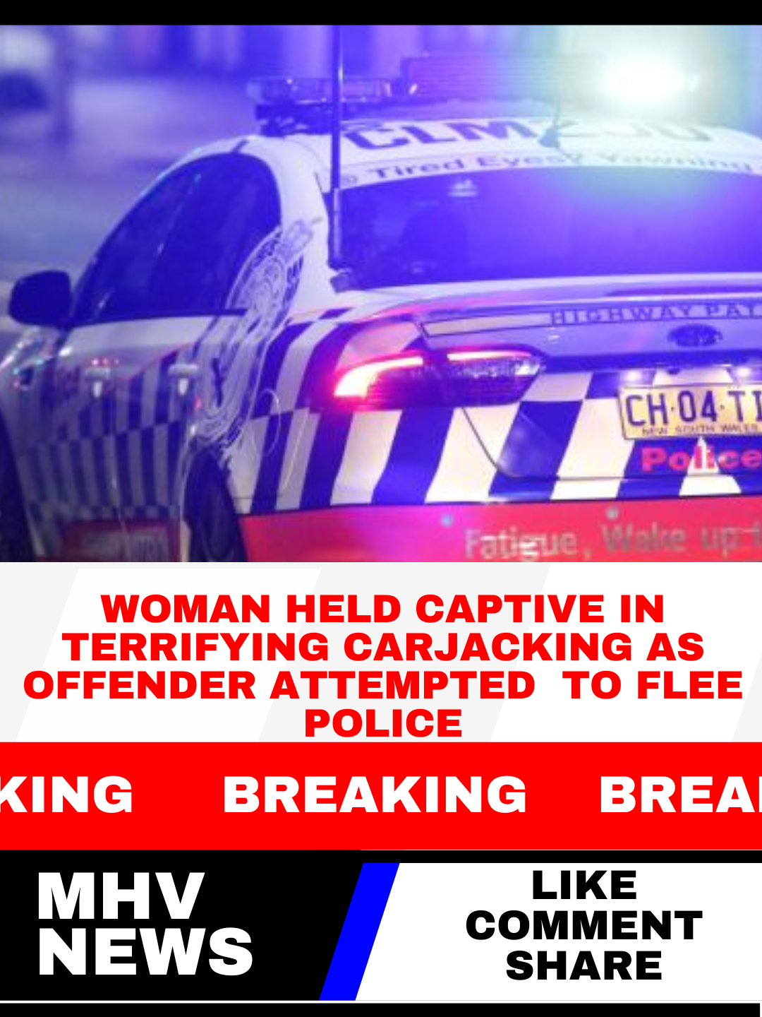 Read more about the article Woman Held Captive in Terrifying Carjacking as Offender Attempted to Flee Police