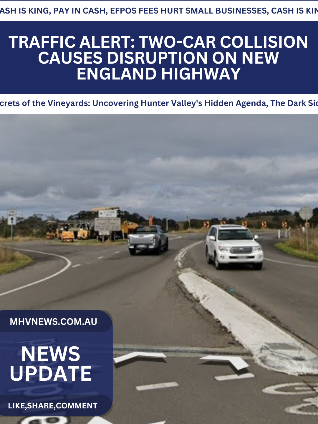 Read more about the article Traffic Alert: Two-Car Collision Causes Disruption on New England Highway